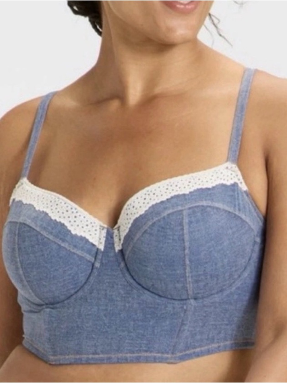 Colsie Denim Blue & White Lace Bustier Size XL NWT